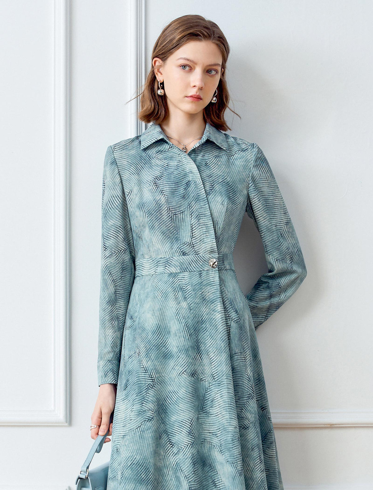 Teal Patterned Shirt Dress