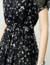 Chiffon Butterfly Print Puff Sleeve Midi Dress