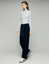 Contrast-Stitch Drawstring Wide-Leg Pants