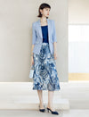 Blue Abstract Print Pleated Midi Skirt