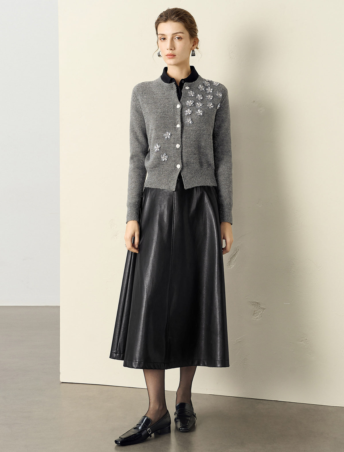 Wool Blend Floral Embroidered Cardigan