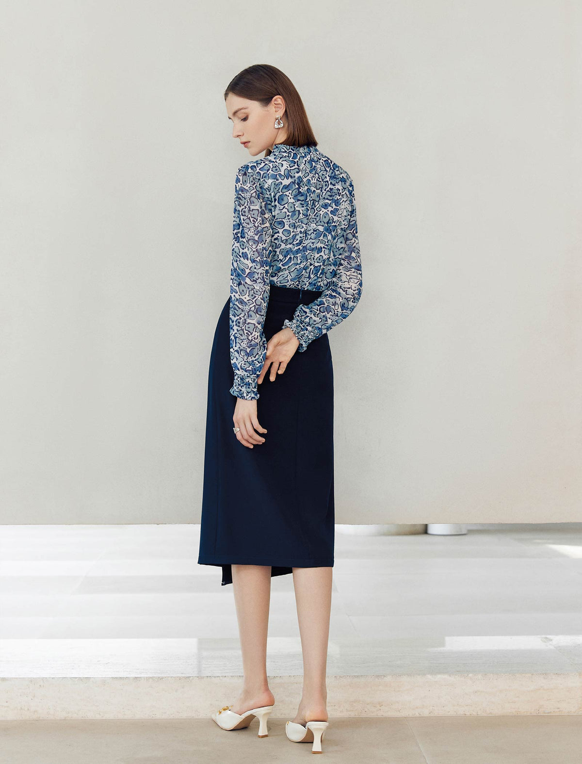 Chiffon Blue Leopard Print Blouse