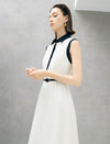 Contrast Collar Belted Midi Shirt Dress
