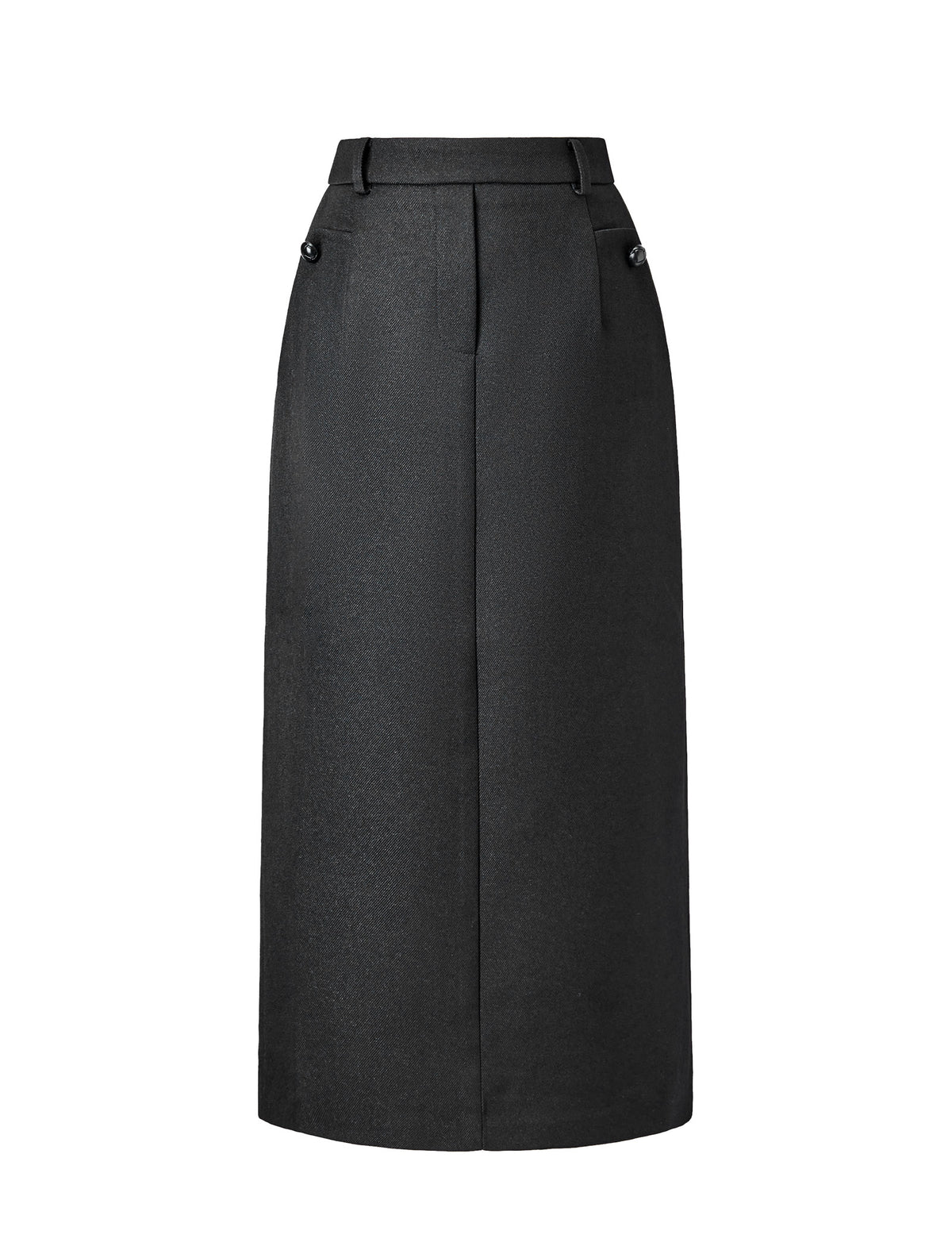 Button Pockets Back Slit High Waist Pencil Skirt