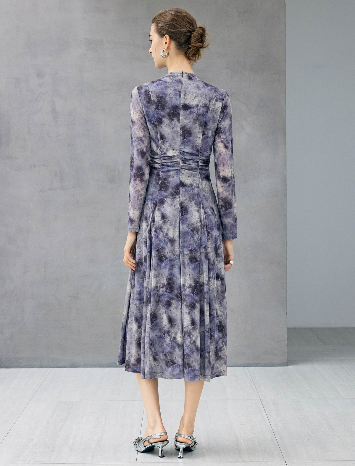 Watercolor Print Long Sleeve Fitted Dress