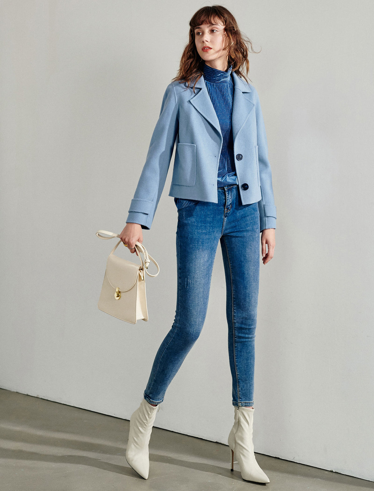 100% Wool Button-Front Cropped Jacket