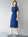 Klein Blue Utility‑Style Shirt Midi Dress