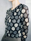 Vintage Geo-Dot Tie-Neck Long-Sleeve Knit Top