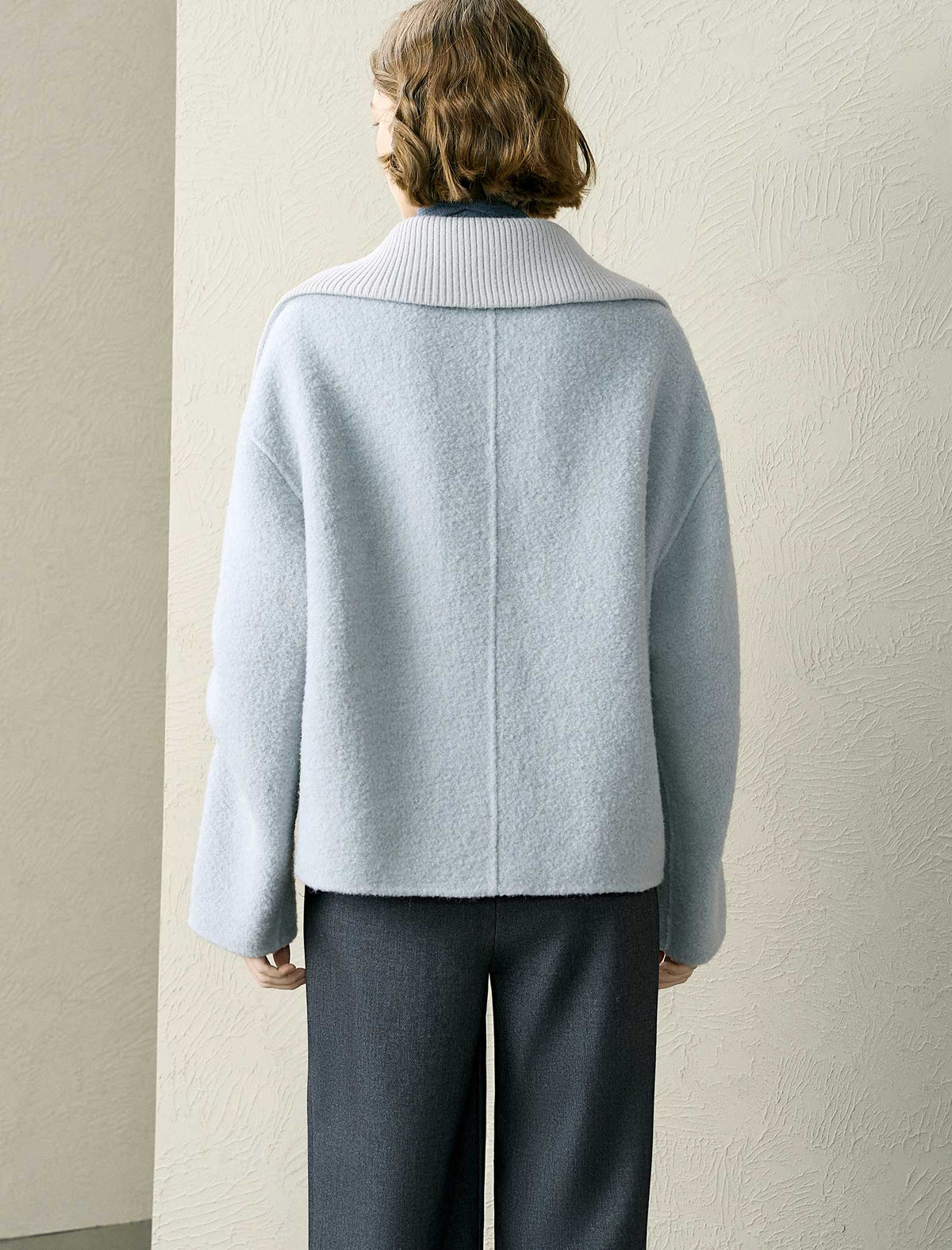 Wool-Alpaca Blend Zip Front Cropped Jacket