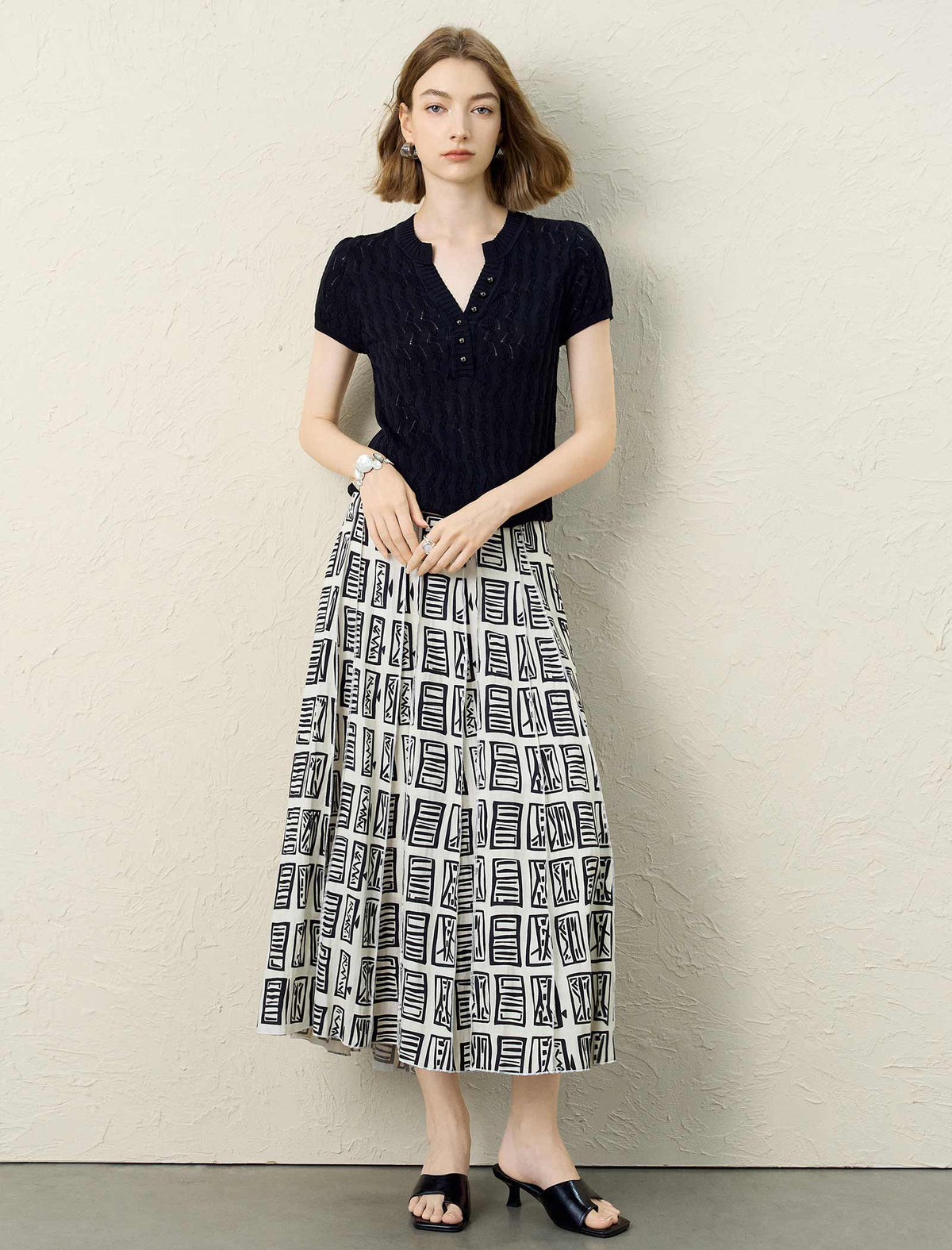 Tailored Open-Collar Knit Top