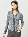 Gray V-Neck Slim Fit Long-Sleeve Knit Top
