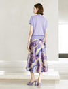 Watercolor Print Satin Midi Skirt