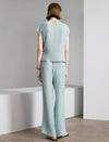 Textured Round Neck Ruched Detail Cap Sleeve Top