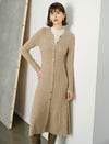 Wool Blend Long-Sleeve Button-Front Midi Dress