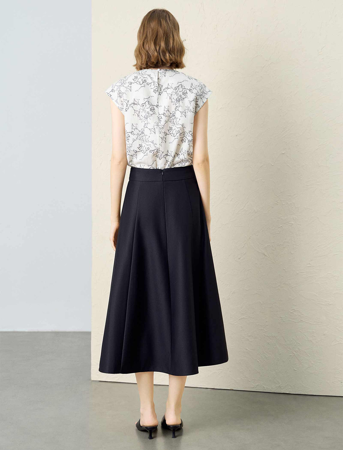 Black High-Waisted A-Line Midi Skirt