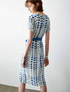 Blue Polka Dot Belted Midi Dress