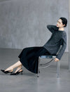 Vintage Black Shiny Satin Midi Skirt
