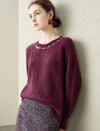 Burgundy Wool-Blend Cutout Neck Sweater