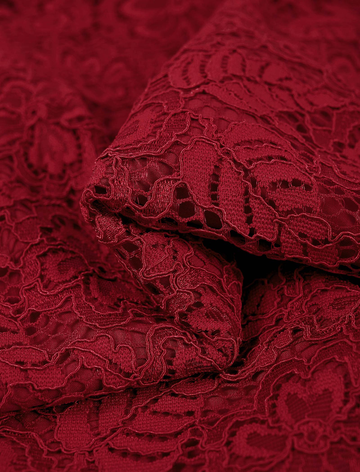 Lace V-Neck Puff Sleeve Midi Dress