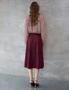 Burgundy High Waisted A Line Midi Skirt