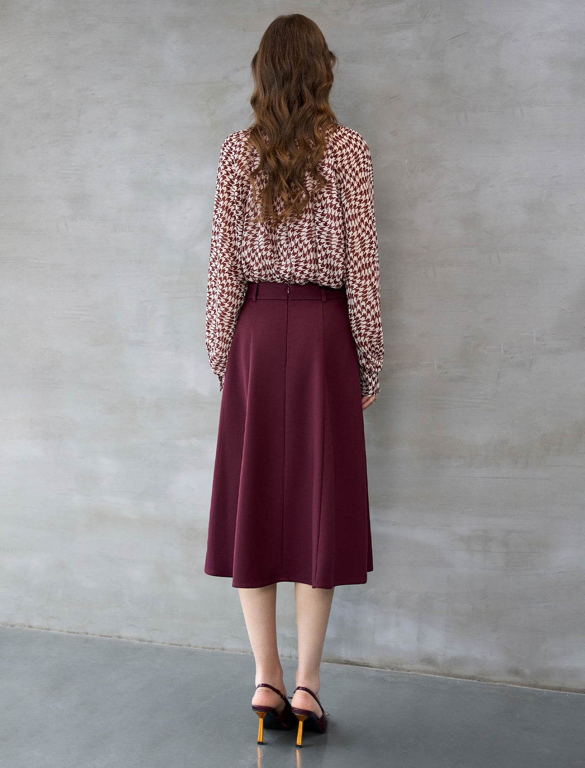 Burgundy High Waisted A Line Midi Skirt