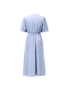 Twist Front Puff Sleeve Ruched-Waist Dress