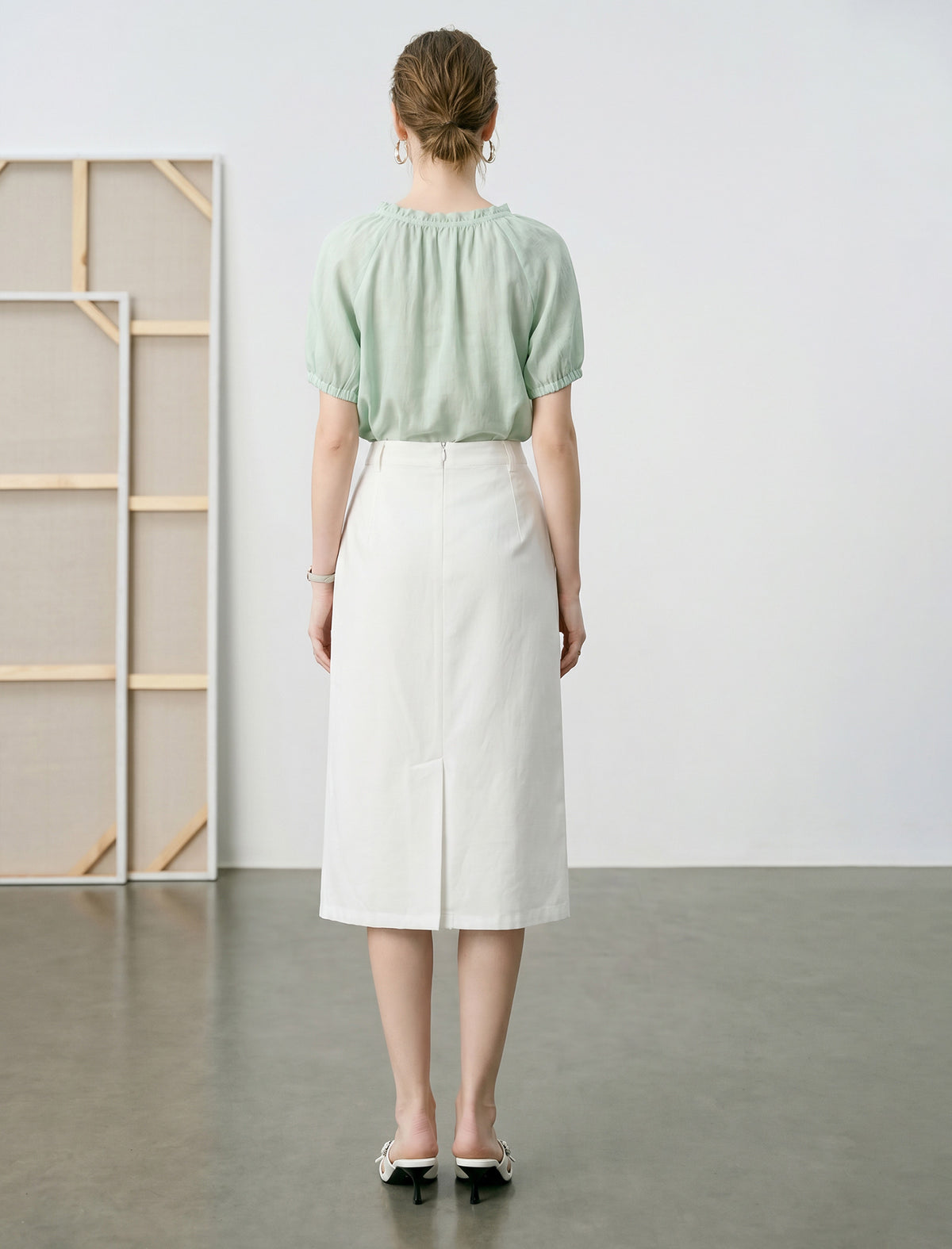 Eyelet Lace Trim High-Waisted Midi Skirt