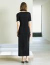 Shiny Black V-Neck Twist Detail Midi Dress