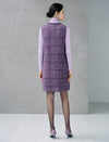 Wool Blend Textured Button-Front Sleeveless Straight Midi Dress