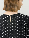 Black Polka Dot Puff Sleeve Ruffle Hem Dress