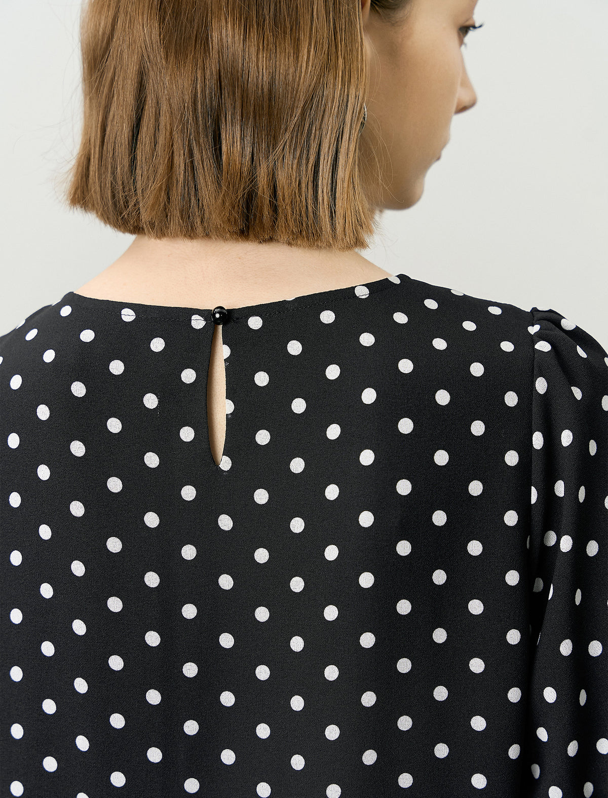 Black Polka Dot Puff Sleeve Ruffle Hem Dress