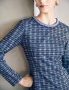 Beaded Crewneck Purple Check Fit Flare Dress