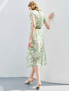 Botanical Print Belted Shirt Midi Dress
