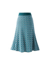 Wool Geometric Print A-Line Midi Skirt