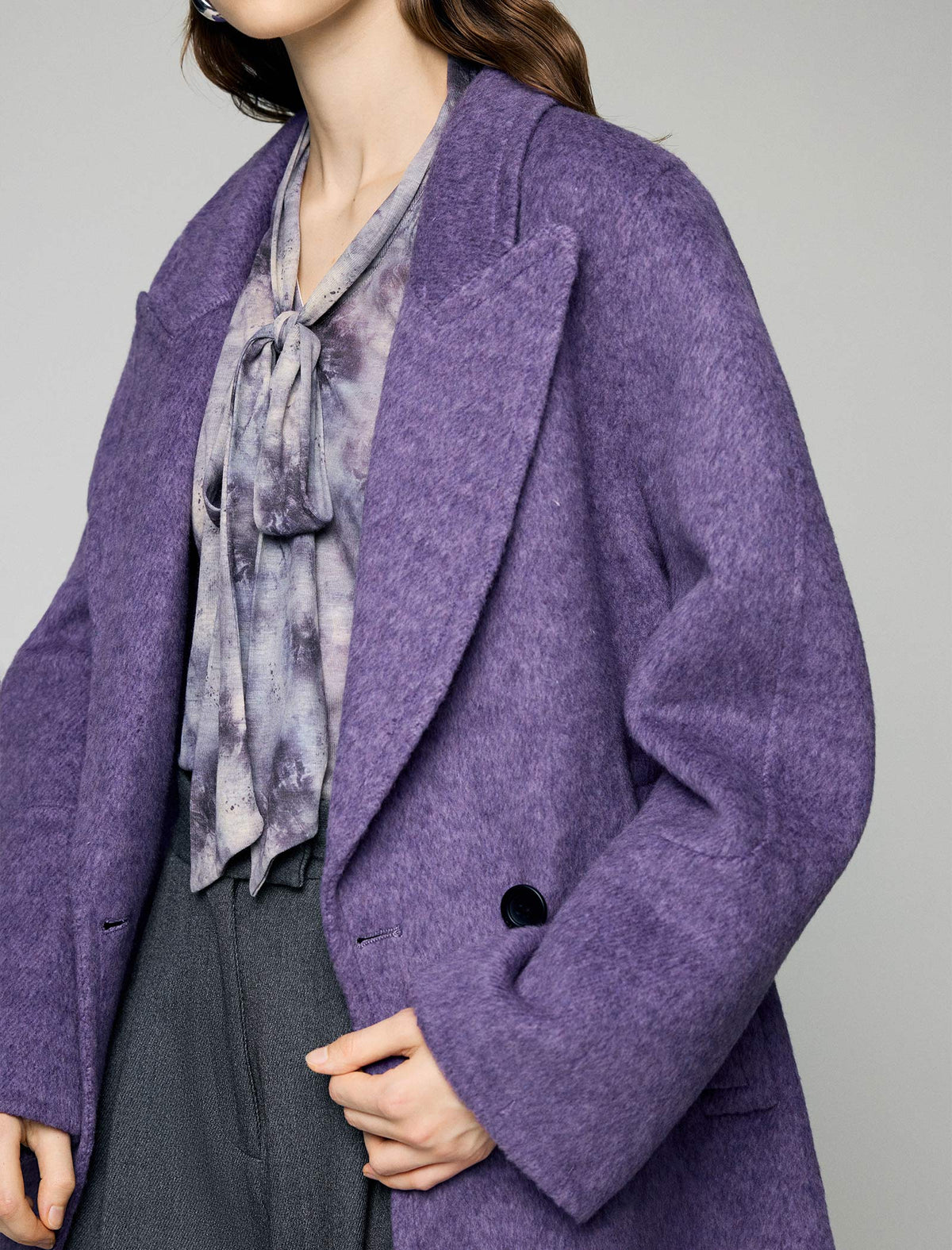 Wool Blend Notched-Lapel Double-Breasted Relaxed Long Coat