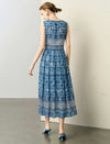 Blue Batik Print Sleeveless Midi Dress
