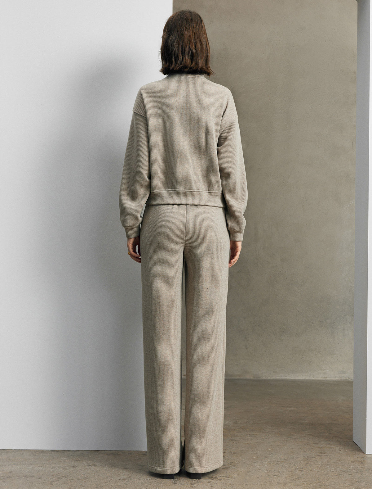 Stand-Collar Drop-Shoulder Half-Zip Relaxed Top