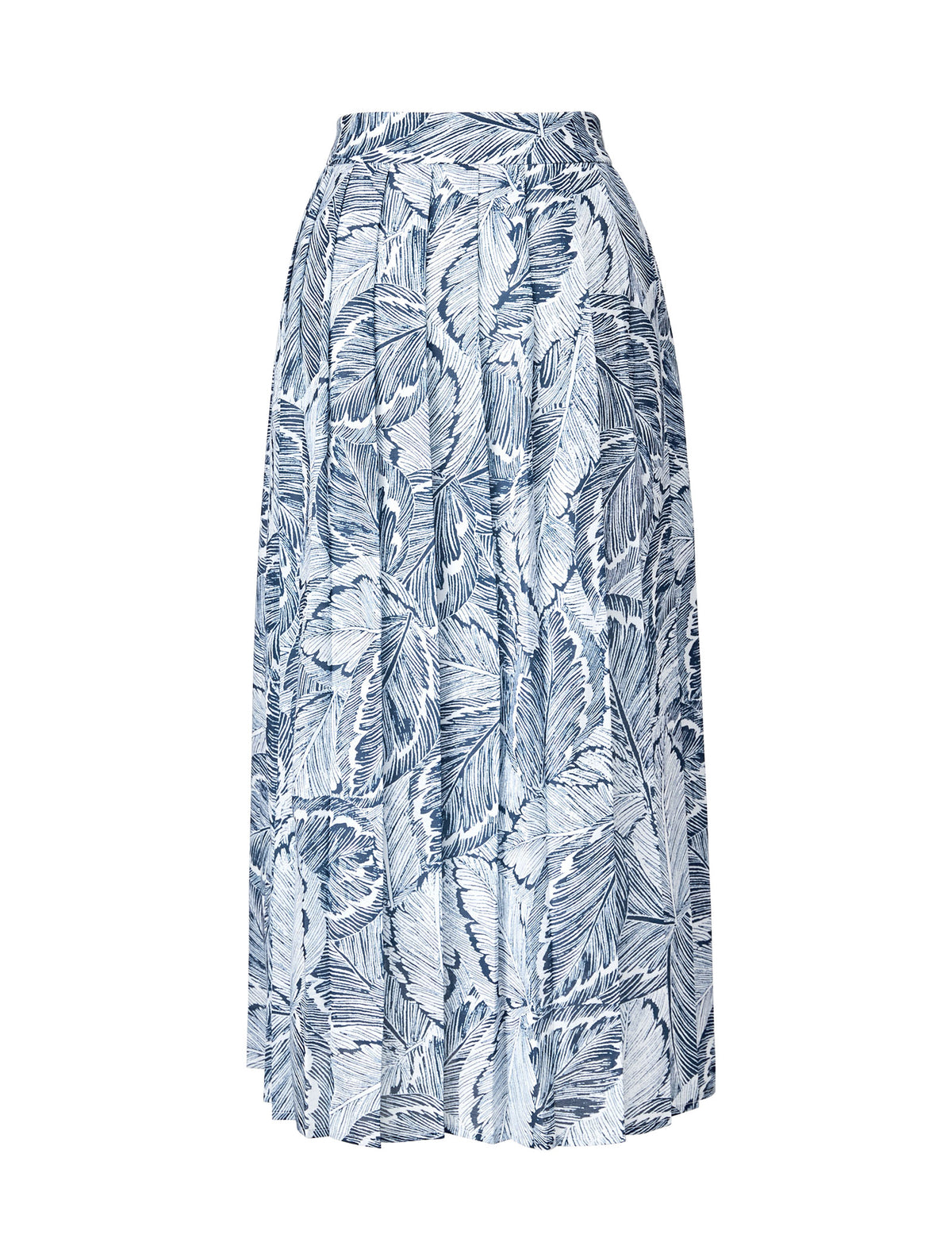 Leaf Print Pleated Midi Skirt