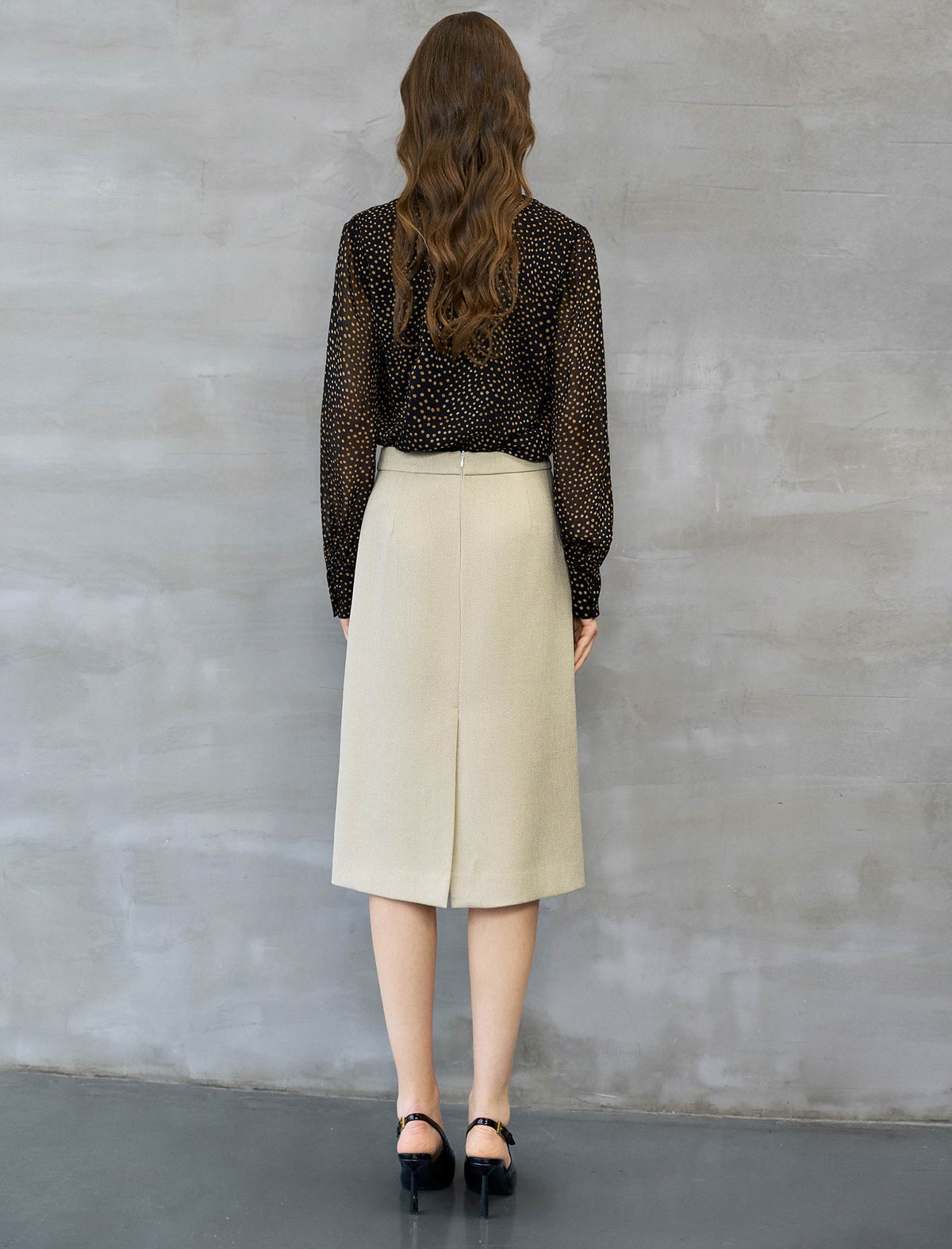 Champagne Textured Midi Pencil Skirt