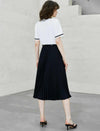 V-Neck Color-Block Waist-Cinched Pleated Dress