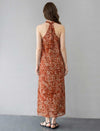 Red Ramie Floral Print Vacation Maxi Dress