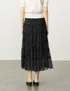 Chiffon Black Polka Dot Tiered Midi Skirt
