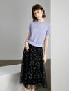 Lavender Scalloped Short Sleeve Knit Top