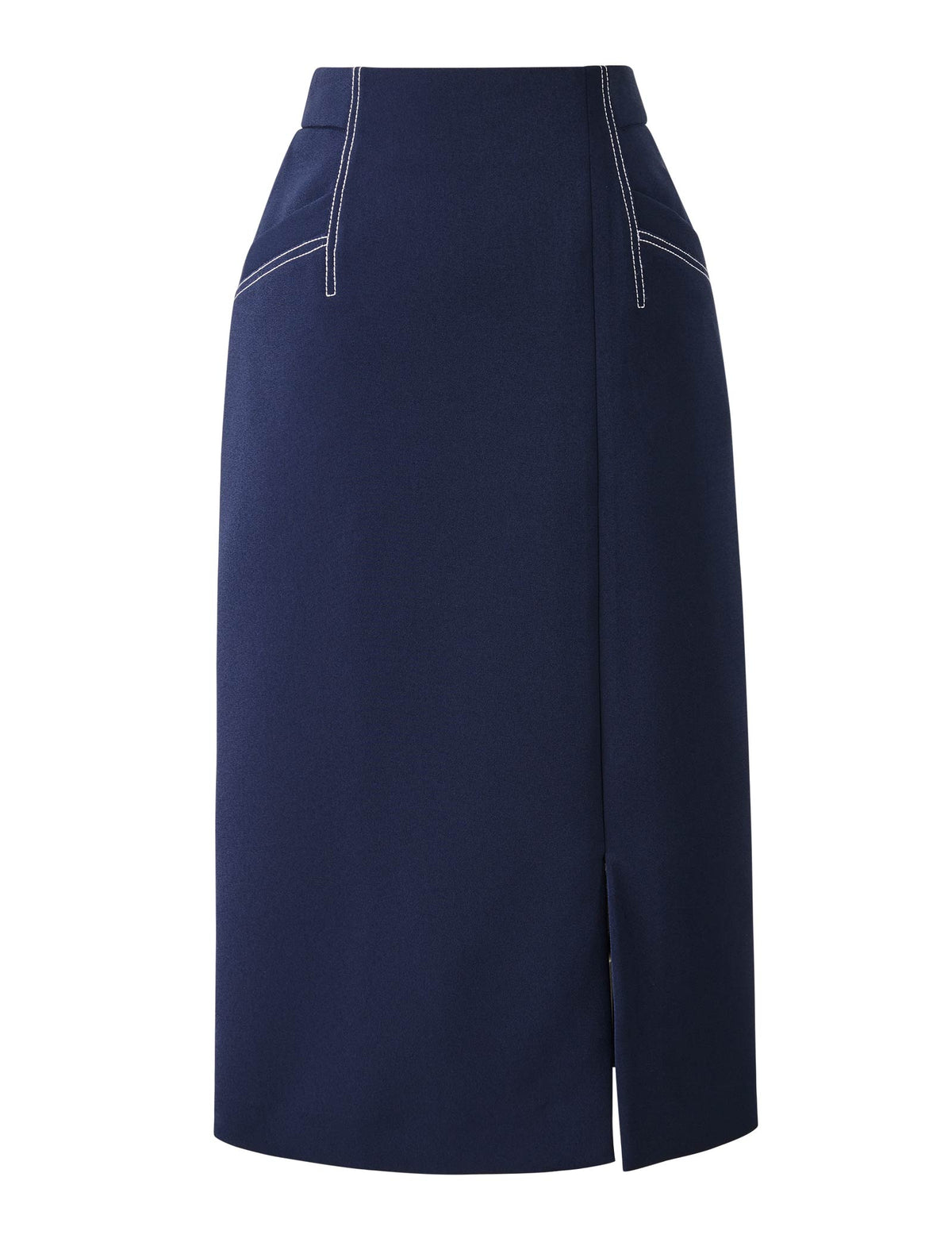 Navy Blue Side Slit Midi Pencil Skirt