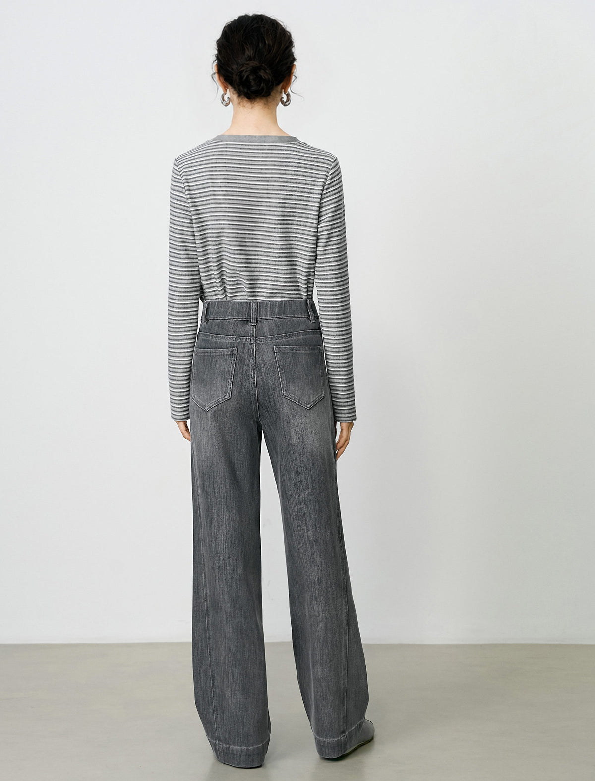 Side-Button Striped Long-Sleeve Knit Top