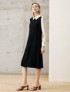 Colorblock Collared Long Sleeve Belted Dress