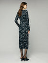 Abstract Dot Print V-Neck Ruched-Waist Long Sleeve Wrap Midi Dress