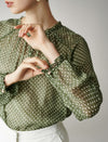 Chiffon Polka Dot Lantern Sleeve Blouse