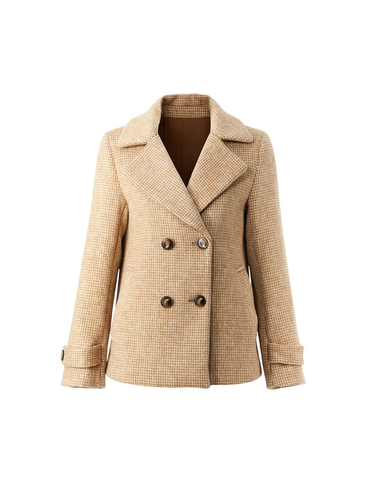 Wool Blend Plaid Notched-Lapel Double-Breasted Blazer