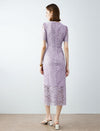 V-Neck Lilac Lace Midi Dress